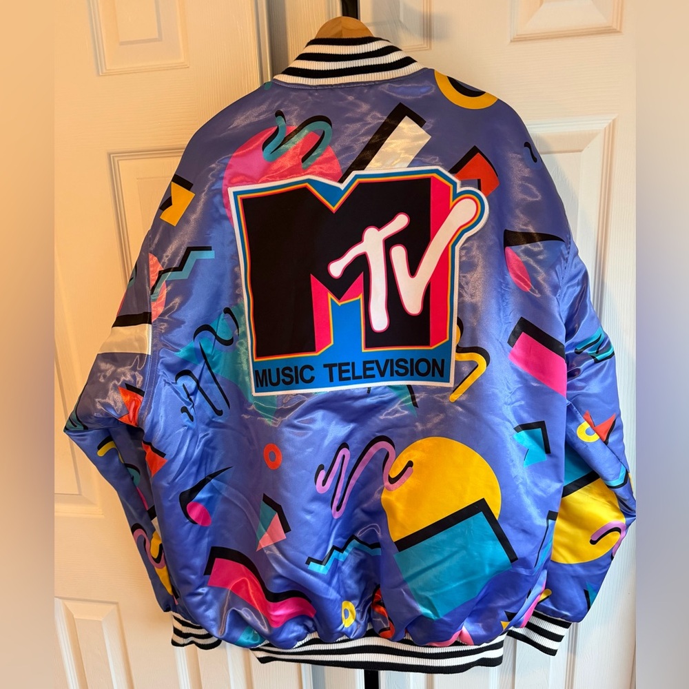 Vintage MTV Vibrant Blue and Multicolor Bomber Jacket Rare 
80s 1981 Unisex - Picture 2 of 10